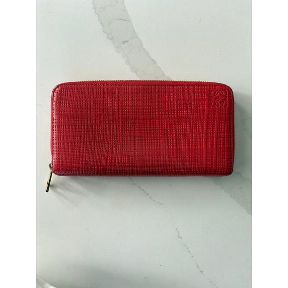 Loewe Handbags - Loewe Red Embossed Leather Zip Anagram Long Wallet
